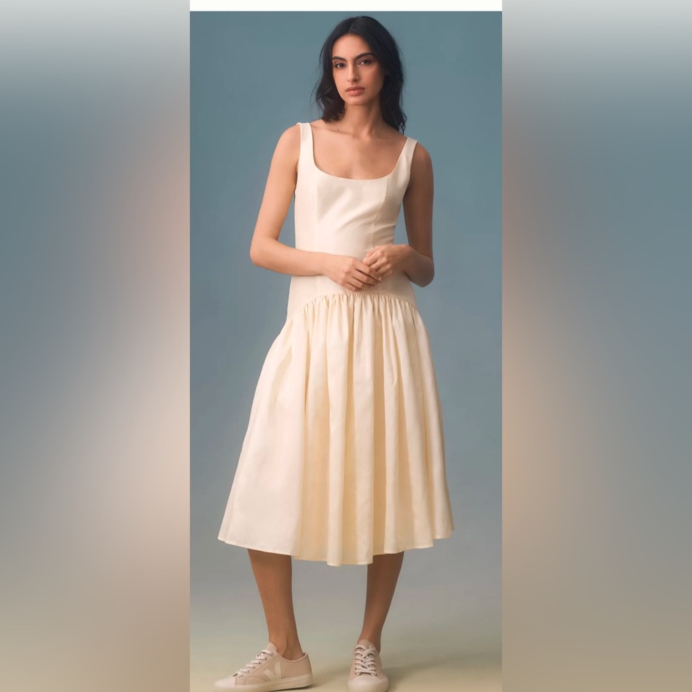 NWT Hutch Sleeve less Drop waist Midi Dress butter yellow Medium Anthropologie